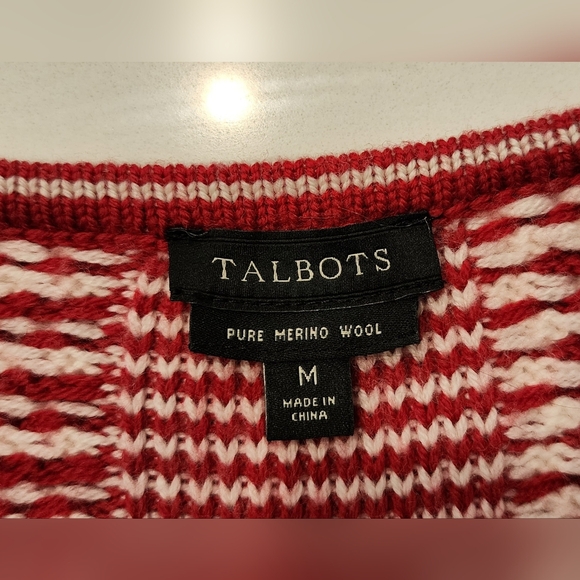 Talbots Open-front Cardigan Sweater Pure Merino Wool Women's M Red & White - Picture 6 of 12